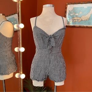Pinkyotto White & Black Gingham Romper